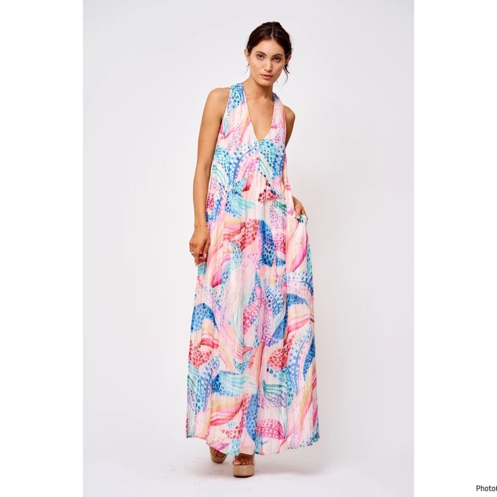 CIEBON Cece Floral Metallic Maxi Colorful Dress Size XL